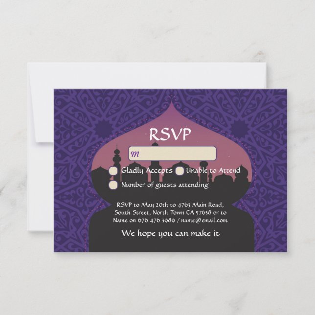 Arabian Nights RSVP Wedding Respond Cards (Front)