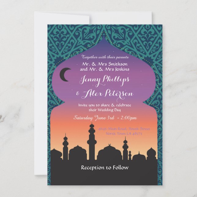 Arabian Nights Wedding Party Moroccan Teal Invite (Front)