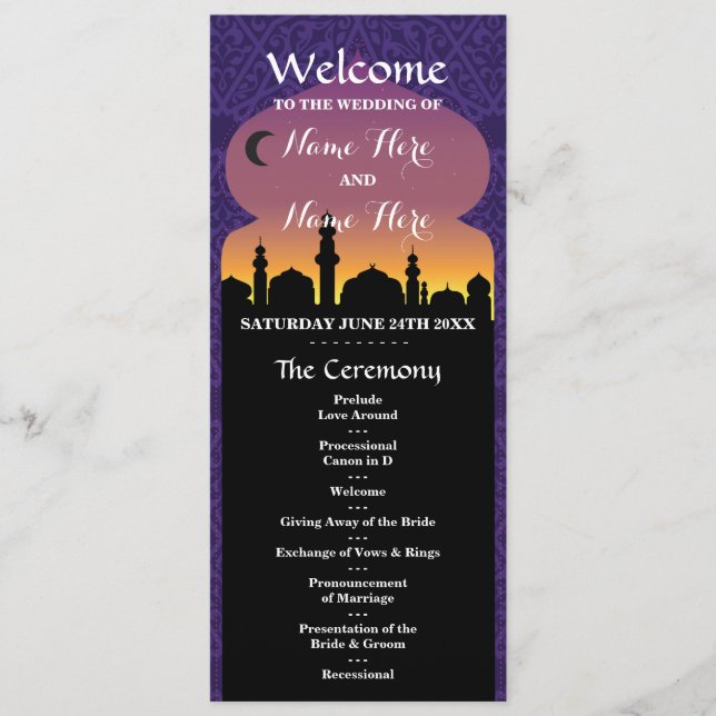 Arabian Nights  Wedding Program Programme (Front)