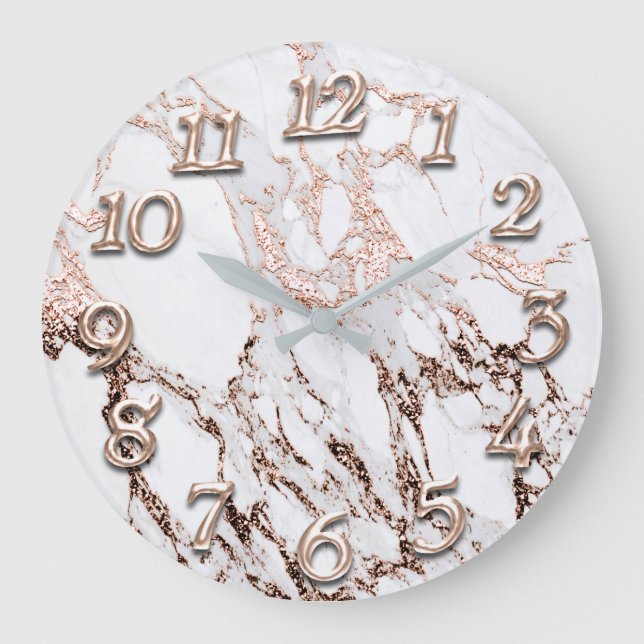 Arabian Number Rose Gold Metallic Marble Stone Large Clock (Front)