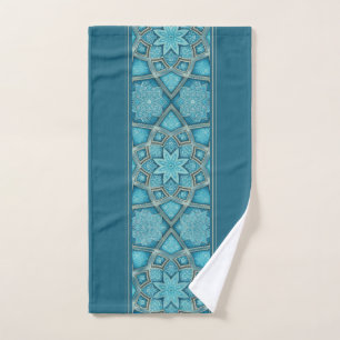 Arabian Teal Turquoise Blue Flower Mandala Hand Towel