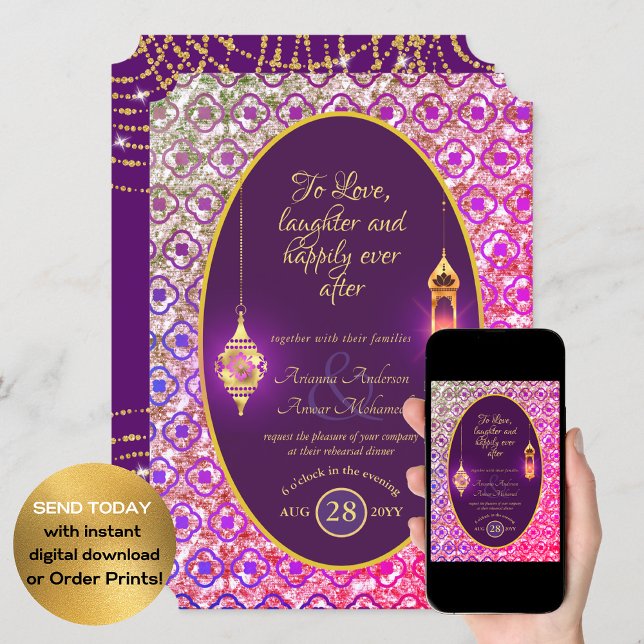 Arabian Wedding Couple Engagement Rehearsal Dinner Invitation (Creator Uploaded)