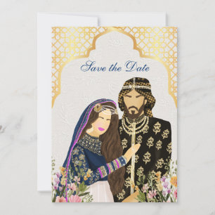 Arabian wedding Couple illustration Save The Date