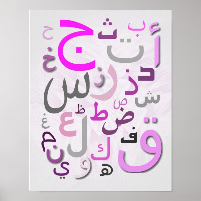Arabic Alphabets in Pink colours poster (Front)