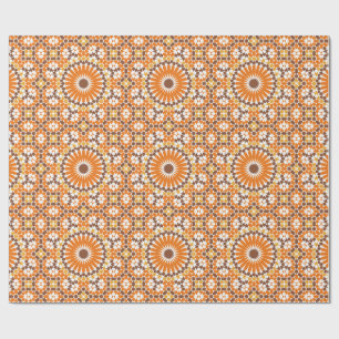 Arabic Boho Circles Geometric Moroccan Orange Wrapping Paper