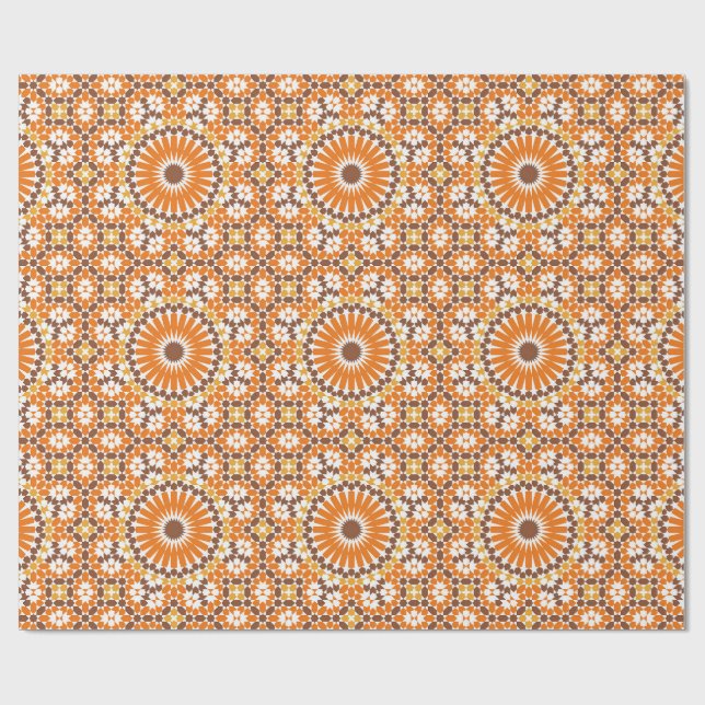 Arabic Boho Circles Geometric Moroccan Orange Wrapping Paper (Flat)