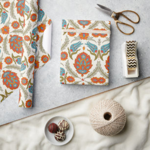 Arabic Boho Elegant Floral Moroccan Peacock  Wrapping Paper