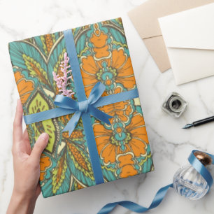 Arabic Boho Elegant Floral Moroccan Peacock Wrapping Paper