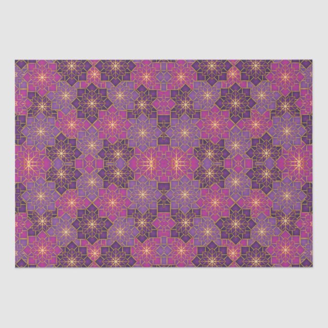 Arabic Boho Elegant Geometric Moroccan Pink Purple Tissue Paper (Front)