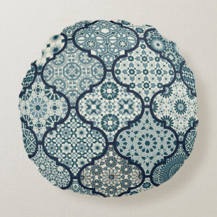 Arabic decorative azulejos tiles patchwork islamic round cushion