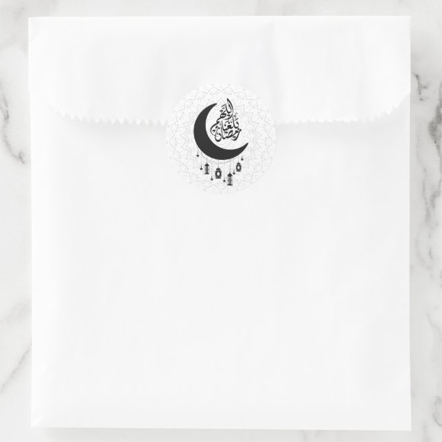 Arabic Diwani Calligraphy, Crescent Moon & Lantern Classic Round Sticker (Bag)