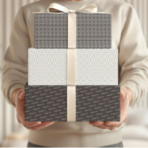 Arabic Eid Mubarak Cute Black Star Pattern Quote Wrapping Paper Sheet