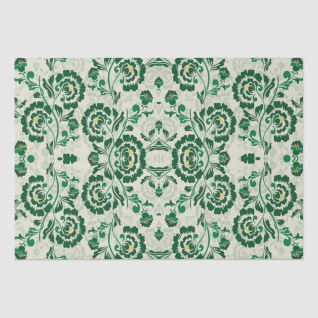 Arabic Elegant Floral Geometric Green Moroccan  Tissue Paper (Front)