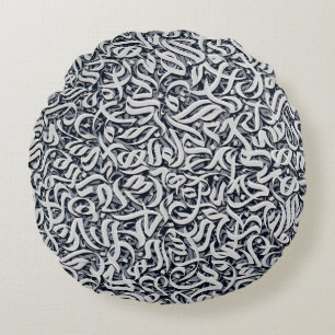 Arabic letters black and white round cushion