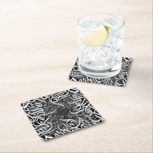 arabic letters square paper coaster