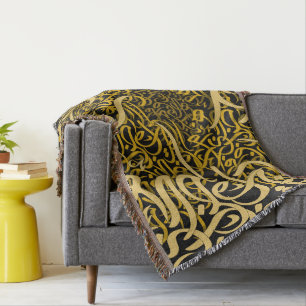 arabic lletters gold throw blanket