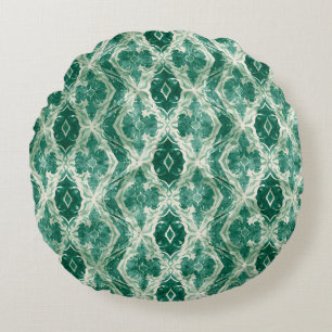 Arabic Motif Wall Art – Green Ornamental Pattern P Round Cushion