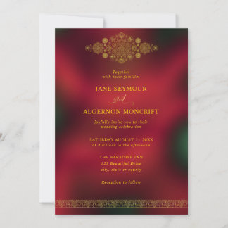 Arabic-style wedding invitation in gold and red