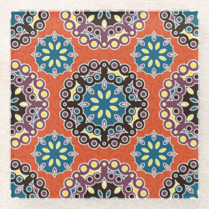 Arabic tile, vintage patchwork pattern. glass coaster