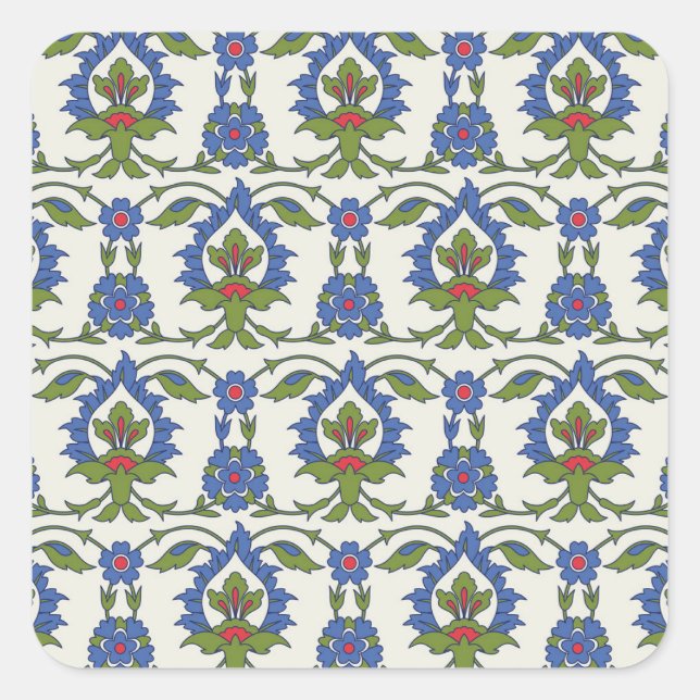 Arabic Traditional: Iznik Tile Seamless. Square Sticker (Front)
