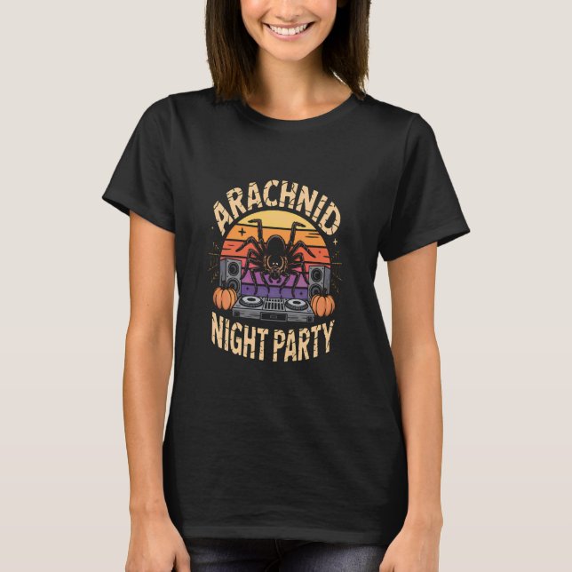 Arachnid Night Party Tarantula DJ Art T-Shirt (Front)
