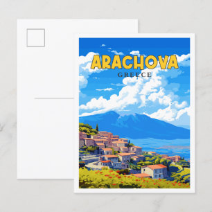 Arachova Greece vintage travel illustration Postcard