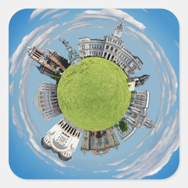Arad city romania tiny little planet landmarks arc square sticker (Front)