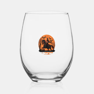 arafed knight on a horse with a pumpkin on his hea stemless wine glass
