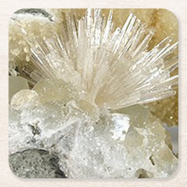 Aragonite and Quartz Square Paper Coaster (Front)