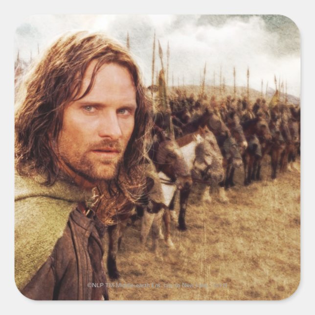 Aragorn Plus Line of Horses Square Sticker (Front)