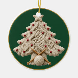 Aran Cable Knit Christmas Tree, Personalised Ceramic Ornament