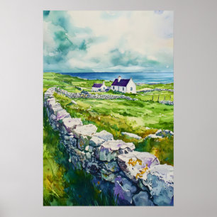Aran Islands Watercolor Vintage Travel Poster Ski
