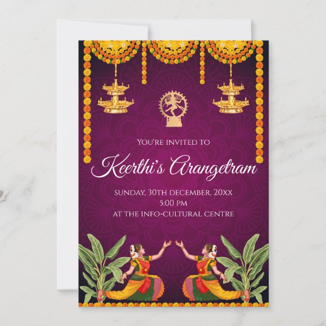 Arangetram invite & Bharatnatyam show Invitation (Front)