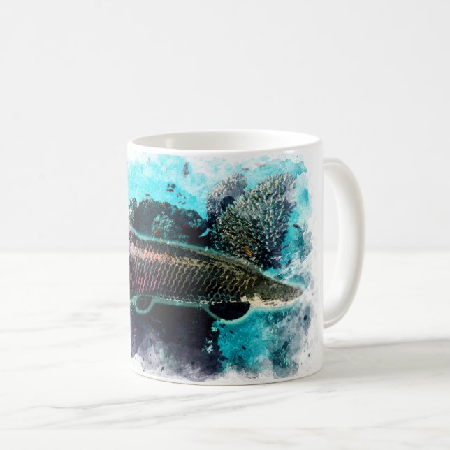 Arapaima Monster Fish Watercolor Pirarucu Paiche Coffee Mug (Front Right)