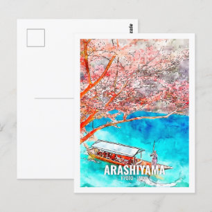 Arashiyama Kyoto Japan Travel Place Watercolor Postcard
