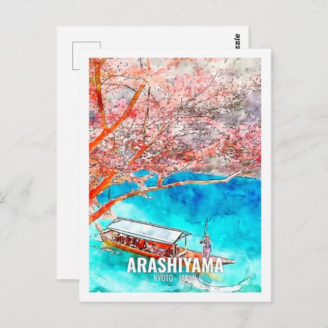 Arashiyama Kyoto Japan Travel Place Watercolor Postcard (Front/Back)