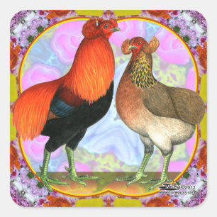 Araucana Chickens Art Nouveau Square Sticker