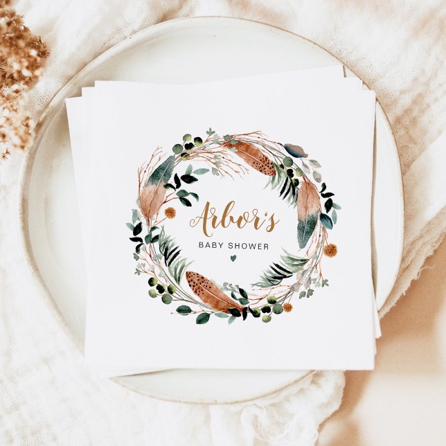 ARBOR Bohemian Feather Greenery Wreath Boho Napkin (Creator Uploaded)