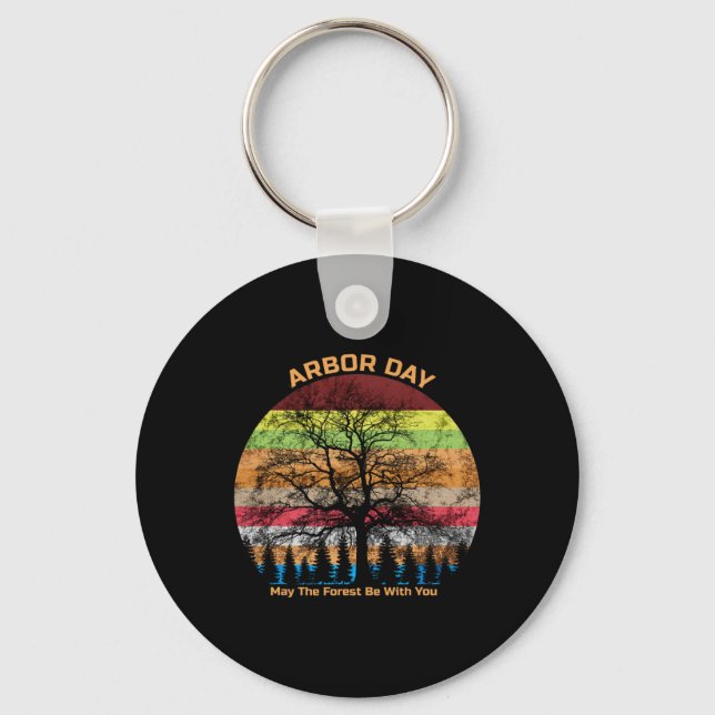 Arbor Day Retro Earth Tree Sunset Forest Be With Y Key Ring (Front)