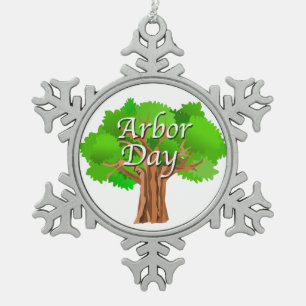 Arbor Day Tree Holiday Snowflake Pewter Christmas Ornament