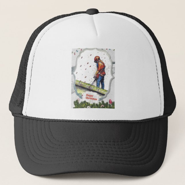 Arborist chainsaw tree surgeon Gift Christmas Trucker Hat (Front)