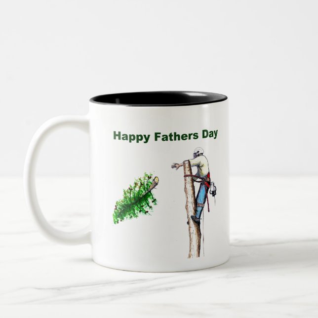 Arborist Fathers Day Card Chainsaw Two-Tone Coffee Mug (Left)