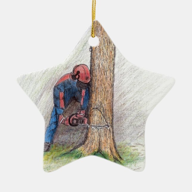 Arborist Tree Surgeon Ceramic Tree Decoration (Front)