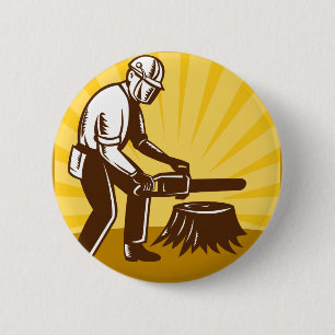 arborist tree surgeon chainsaw retro 6 cm round badge