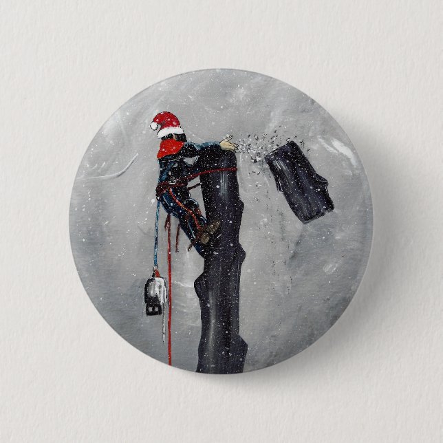 Arborist tree surgeon christmas card 6 cm round badge (Front)