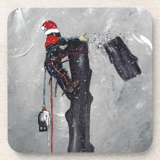 Arborist tree surgeon christmas card coaster (Front)