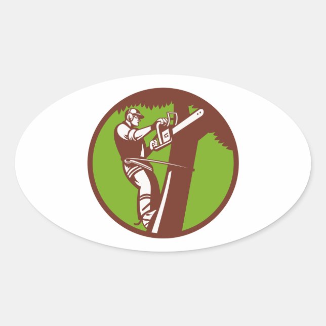 Arborist Tree Surgeon Trimmer Pruner Oval Sticker (Front)