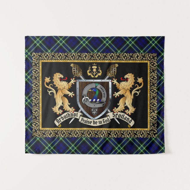 Arbuthnot Clan Badge & Motto w/Lions  Tapestry (Front (Horizontal))