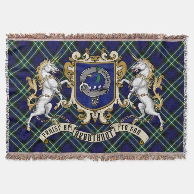 Arbuthnot Clan Badge & Tartan Throw Blanket (Front)