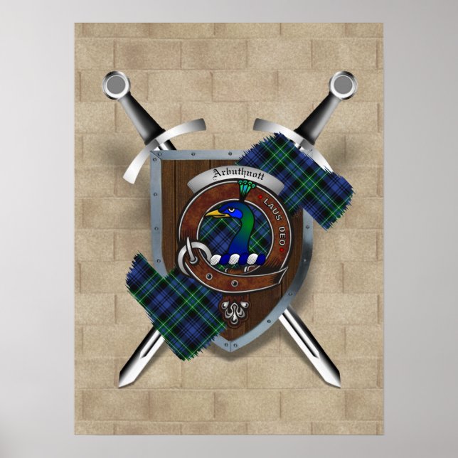 Arbuthnott Clan Badge Crossed Swords Poster 18x24 (Front)
